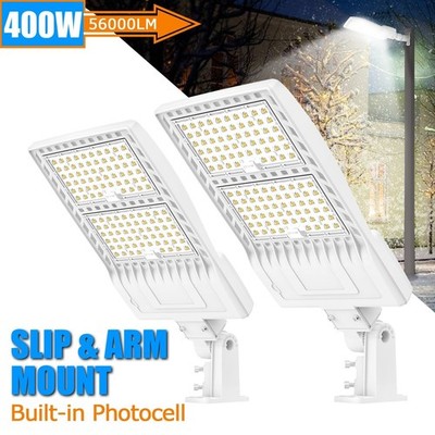 2PACK 400W 56000LM LED Shoebox Light Dusk To Down Outdoor Stadium Area Wall Lamp