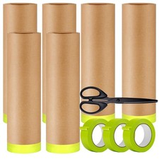 Masking Paper, 6 Rolls Automotive Paint Paper Roll with Tape, 18in x 50feet A...