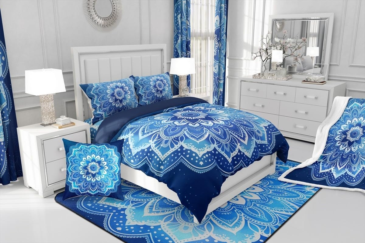 Mandala Duvet Cover 100% Cotton Set 3D Mandala Boho Chic Pattern Bedding Set ...