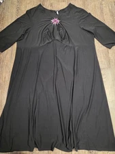 MSK Black Stretchy Flowy Plus Size 5X Long Dress Rhinestone Brooch Made in USA