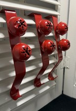 Christmas Stocking Holder Set Of 3 Red Jingle Bells Mantle Fireplace Hanger