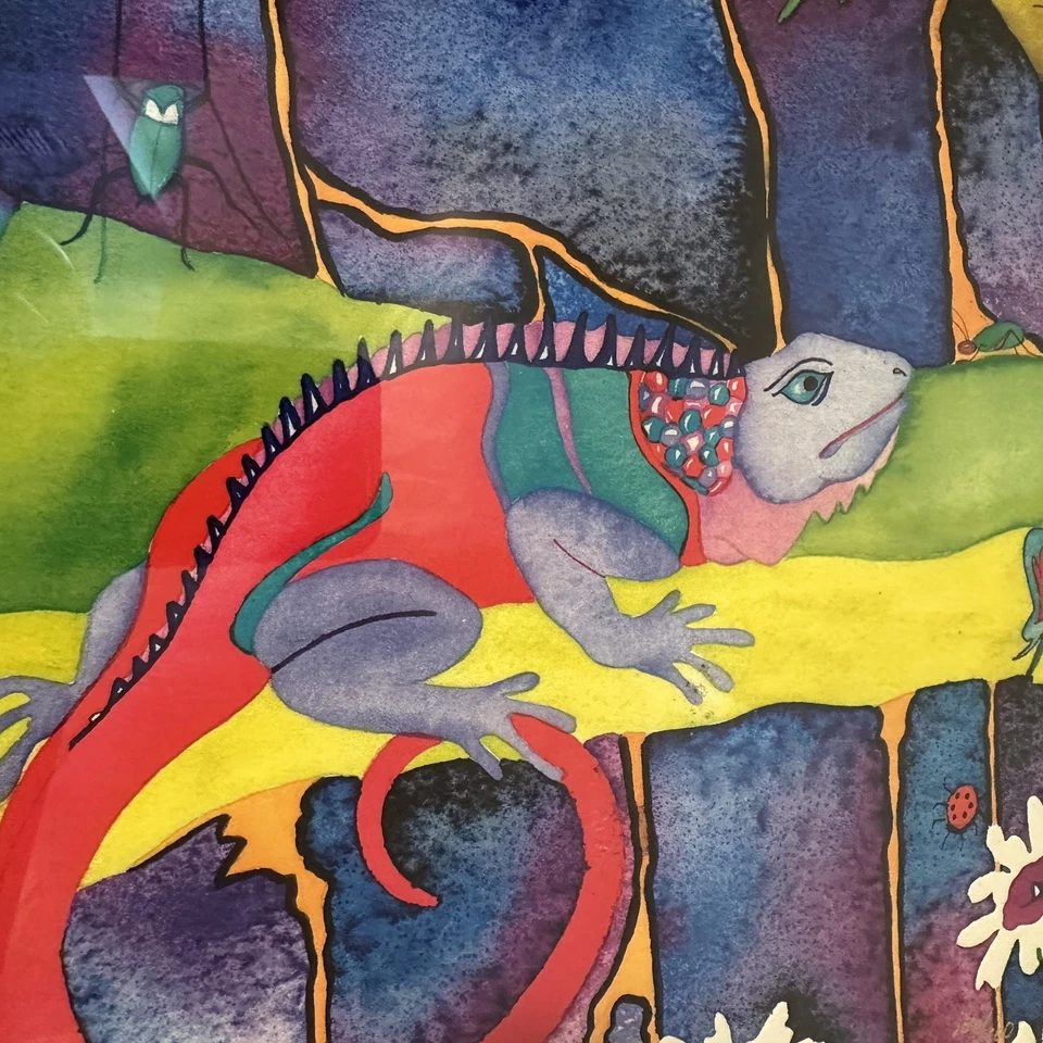 Coloridos Lagartos Tropicales Acuarela Litografía Jerez Tolman Low Run # 100/500 Foto 4 de 4