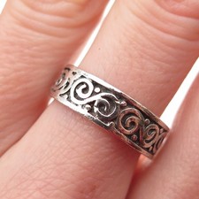 925 Sterling Silver Vintage Swirl Oxidized Band Ring Size 7