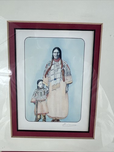 Framed Art Indian Mother And Daughter And Real Feather Gerry Gibson Signed - Picture 3 of 11