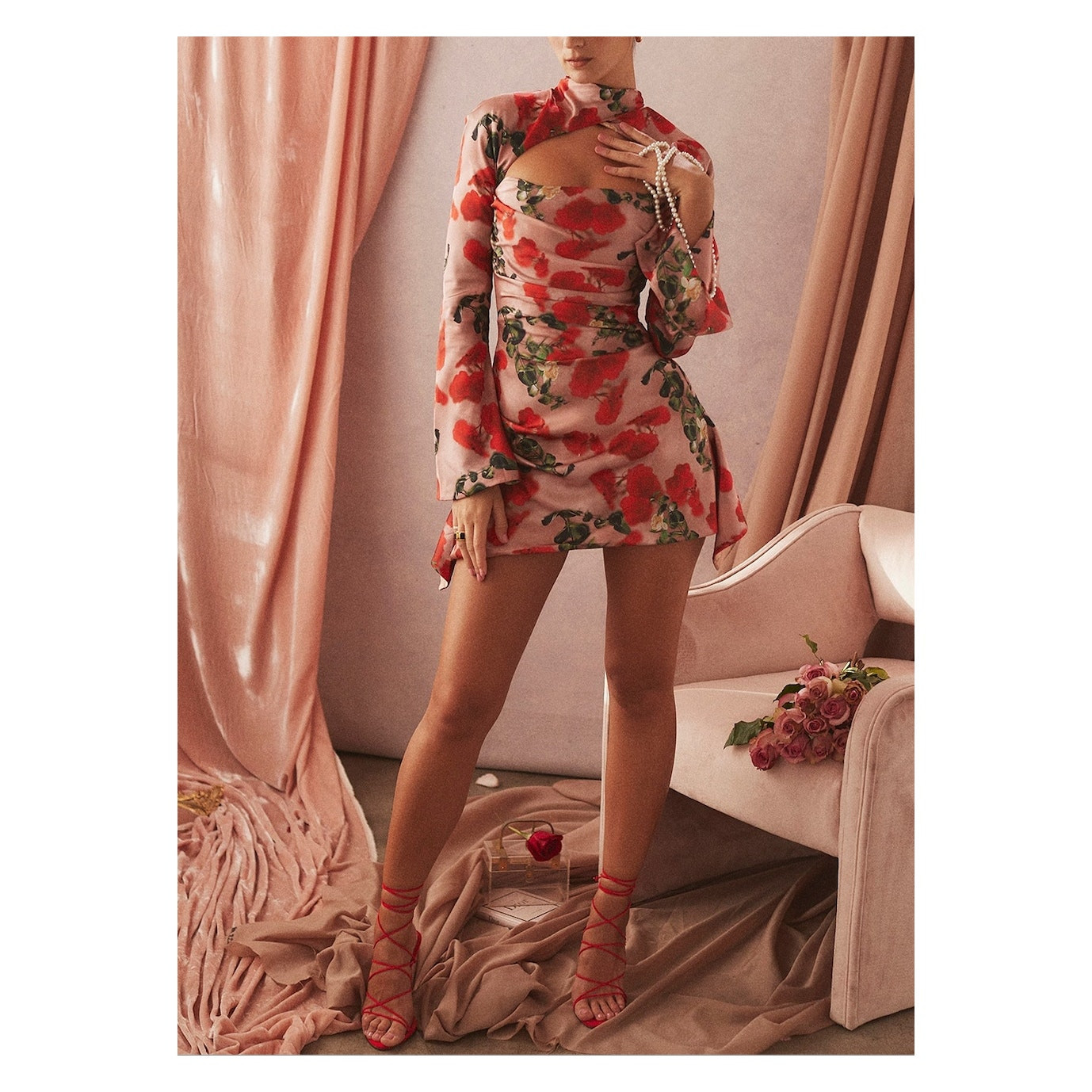 HOUSE OF CB 'Toira' Rose Print Draped Corset Dress Size S Small | eBay