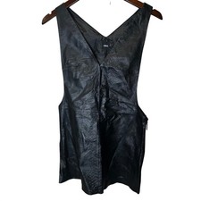 ASOS Black Faux Leather Snake Print Mini Pinafore Dress Size 2 Punk Goth Grunge