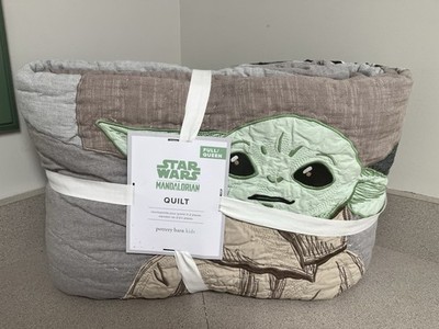 Disney POTTERY BARN KIDS Star Wars YODA The Mandalorian Quilt Full Queen Sz NEW