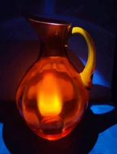 Vintage Blenko Winslow Anderson #991 Pitcher/Vase Tangerine Amberina Glows 12" 