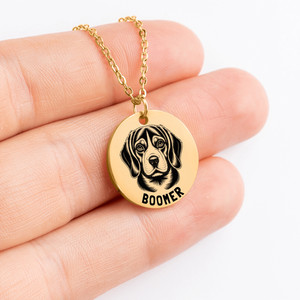 Authentic Personalized engraved Beagle necklace in a jewelry box with a sweet message card