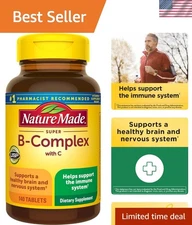 Gluten Free Super B Complex with Vitamin C - 140 Tablets for Energy & Immunity