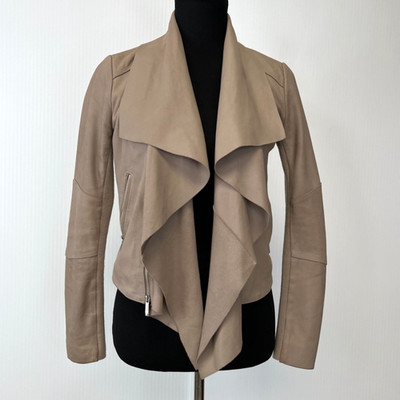 BCBG MaxAzria Jacket Women XXS Goat Suede Leather Cascade Ruffle Work Party Go