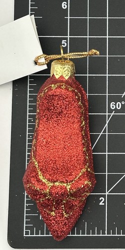 Ruby Red Slipper Blown Glass Glitter Ornament Ukraine COA 4.25”H - Picture 10 of 10