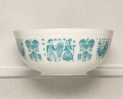 Vtg Pyrex 404 Turquoise Blue Amish Butterprint 4qt Mixing Serving Bowl 1950s