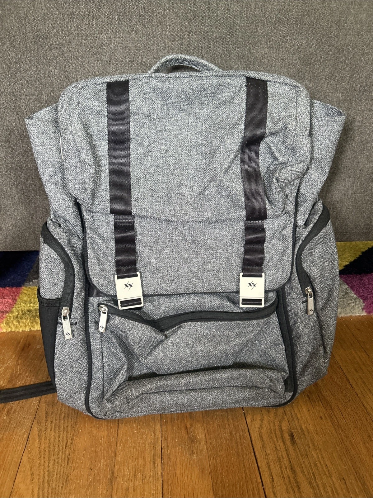 Jujube Backpack Diaper Bag Grey Lots Of Pockets/Sections, Changing Pad