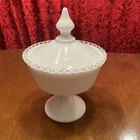 Vintage Fenton Silver Crest Pedestal Glass Candy Dish Compote w/ Lid 9"