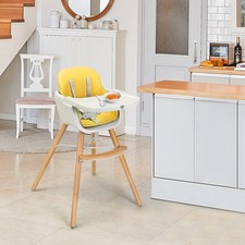 3 in 1 Wooden High Chair Baby Toddler Eat Play Highchair with Cushion Yellow