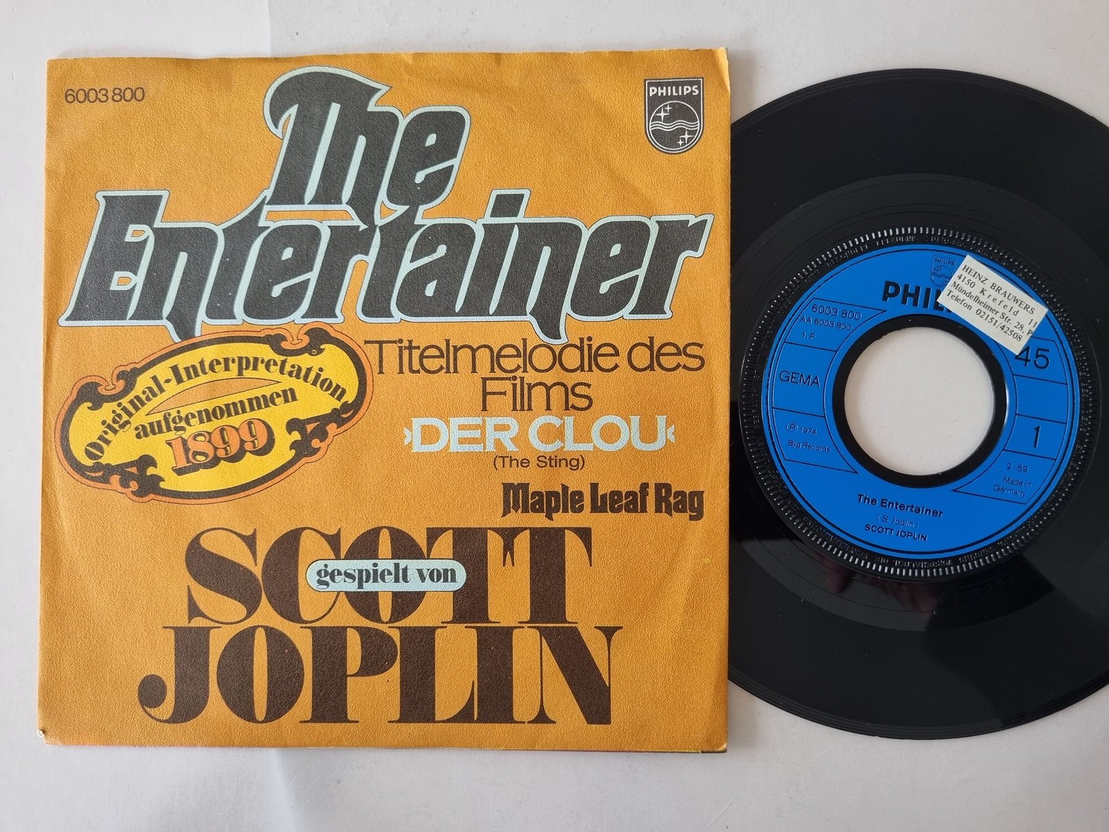 Scott Joplin - The Entertainer 7'' Vinyl Germany
