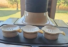 Vintage White Porcelain and Gold Trim Tea Strainer w/Drip Bowl