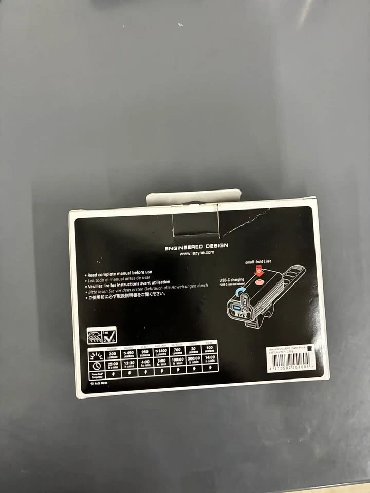 LEZYNE Macro Drive 1400+ Front Satin Black Bicycle Light (1-LED-4-V737) - Image 2 of 3