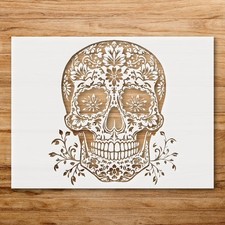Skull with Floral Pattern Wall Art Reusable Plastic Stencil Physical Product