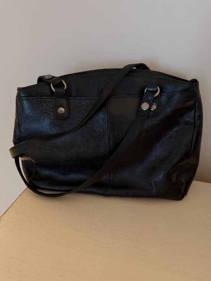 Bolso de Hombro Frye de Cuero Negro Cartera Grande Bolsillos Genuino Foto 2 de 4