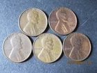 1945 LINCOLN WHEAT PENNY - SET of 5 COINS