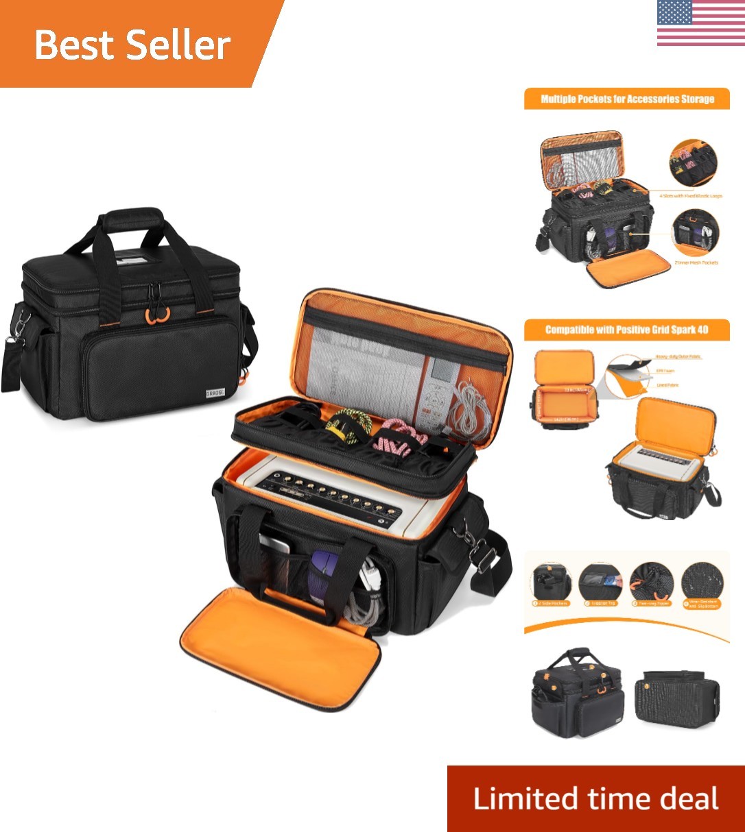 All-in-One Gig Bag for Positive Grid Spark 40 - Multiple Pockets