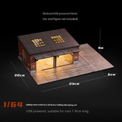 1/64 Sloped-Roof Old Warehouse Architectural Model Car Garage Scene Model