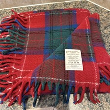 Fairbault Mill Red Plaid 100 Virgin Wool Blanket Handcrafted USA 48x48 Fringe