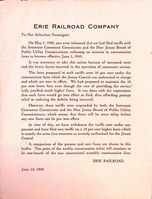 Erie Railroad Company 1949 Monthly Commutation Fares Booklet