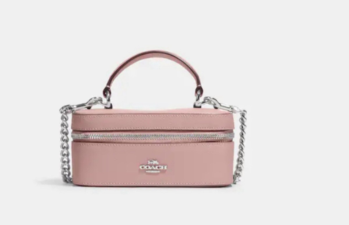 NWT COACH CJ520 Leather Train Case Crossbody Silver/Light Pink