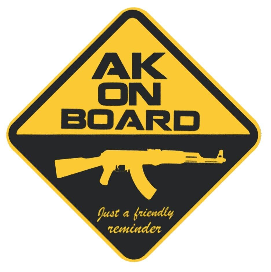 ak　エーケー　ステッカー AK-47 AK on Board Reminder Gun Sticker Black & Yellow DECAL w