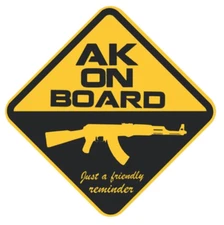 AK-47 AK on Board Reminder Gun Sticker Black & Yellow DECAL w/ image STICKER