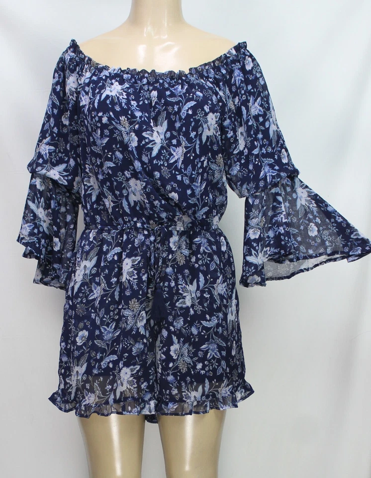 Mameluco para mujer American Eagle Outfitters con volantes manga 3/4 floral azul talla L Foto 4 de 4