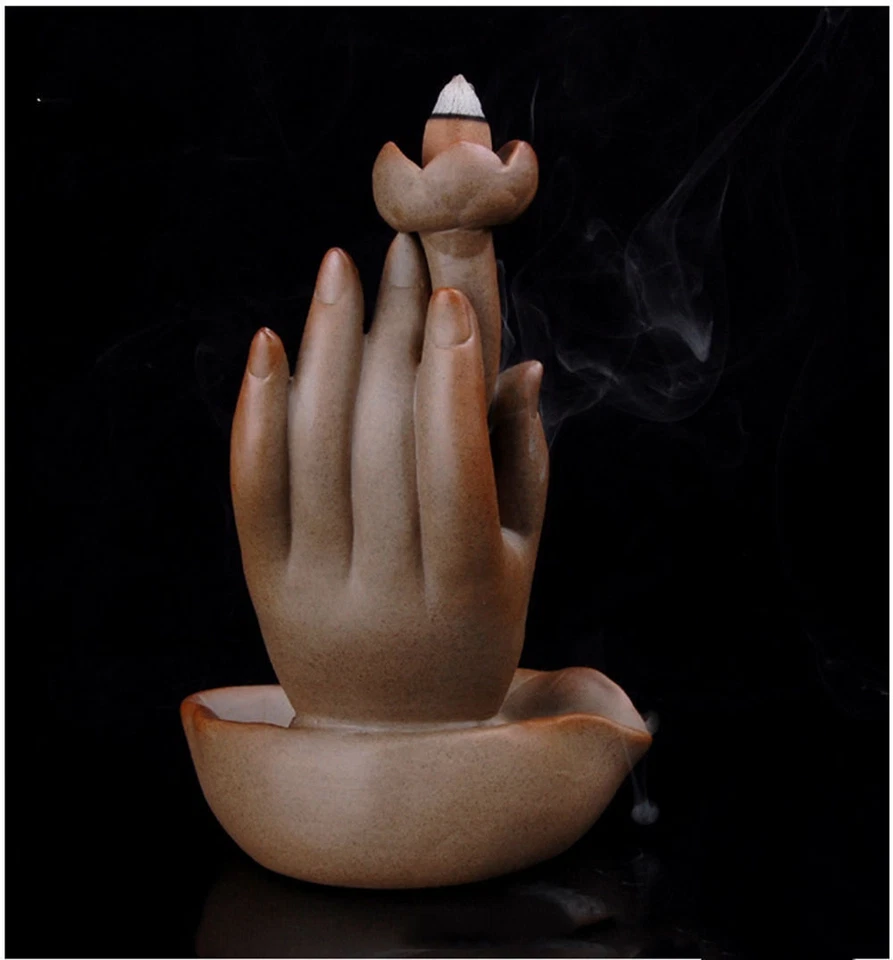 Quemador de incienso de cerámica mano Guanyin Buddha vaporizador quemador de incienso de reflujo Foto 4 de 4