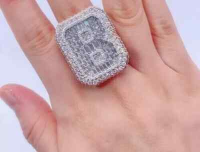 4Ct Baguette Lab Created Diamond Men's Custom B Letter Ring 14KGold Plated