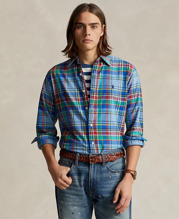 Мужская оксфордская рубашка Polo Ralph Lauren в классическую клетку, синий/красный, маленький размер, 138 долларов США