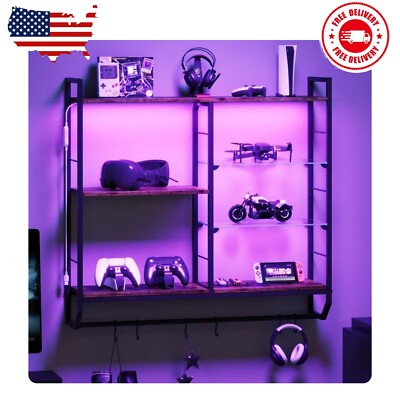Gaming Floating Shelves, Wall Mounted Wooden Decor Display Shelf with 34''