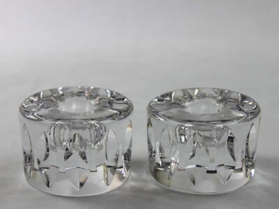 Orrefors Sweden Sven Palmqvist Crystal Round Candle Holder Set