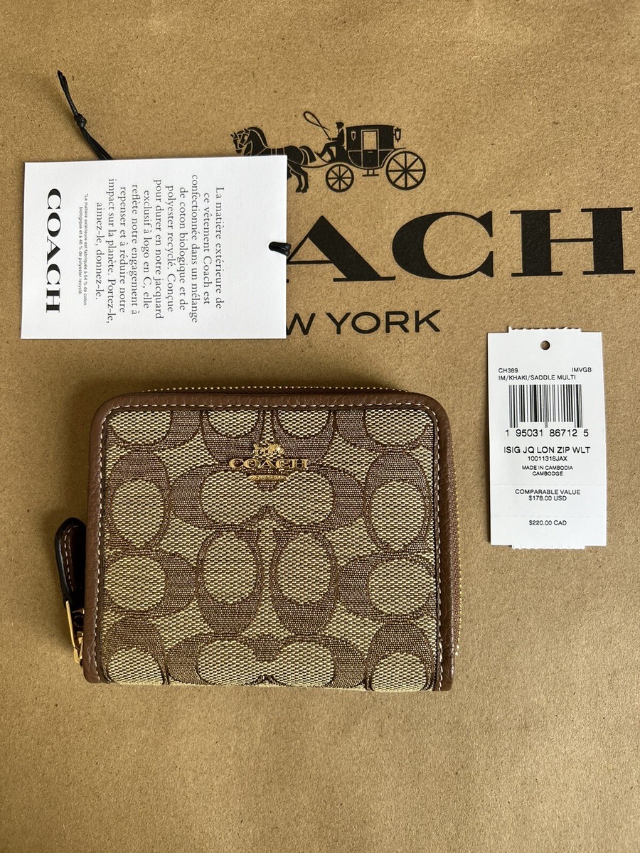 折りたたみ財布 WALLET SHINY LEATHER SMALL ZIP-AROUND WALLET NEW Coach Small Zip Around Wallet in Signature Jacquard
