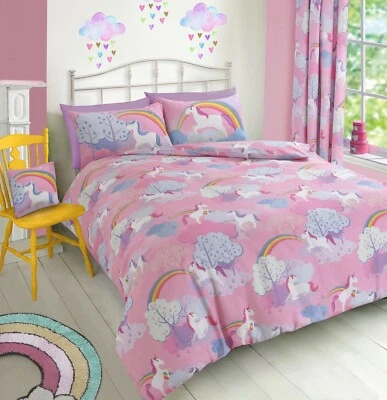 VELOSSO Pink Unicorns Duvet Cover Bedding Set Rainbow Unicorn Duvet with Pillowcase Set