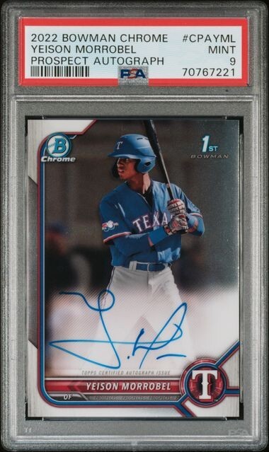 2022 Bowman Chrome Yeison Morrobel AUTO #CPA-YML - PSA 9 - Texas Rangers