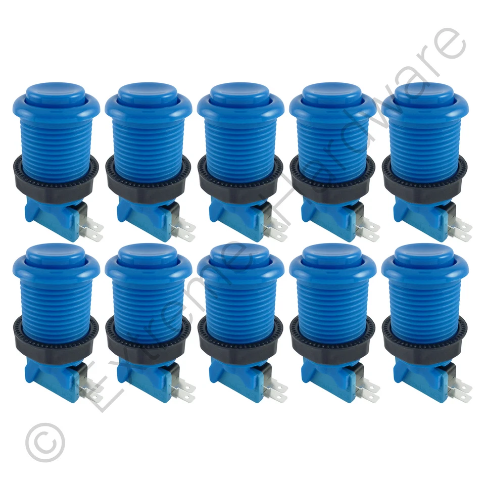 EXTREME HARDWARE 10 x Happ Style 28mm Round Classic Arcade Buttons & Microswitches (Blue) - MAME