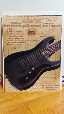 SCHECTER 8 STRING ATX HELLRAISER  GUITARS  GUITAR PRINT AD 11 X 8.5 C2
