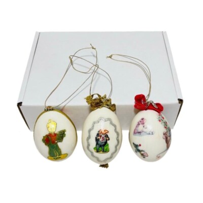 3 Easter Spring Ornaments Hand Craft Decoupaged Eggs Varnished 1.5''Diax2''L*READ*