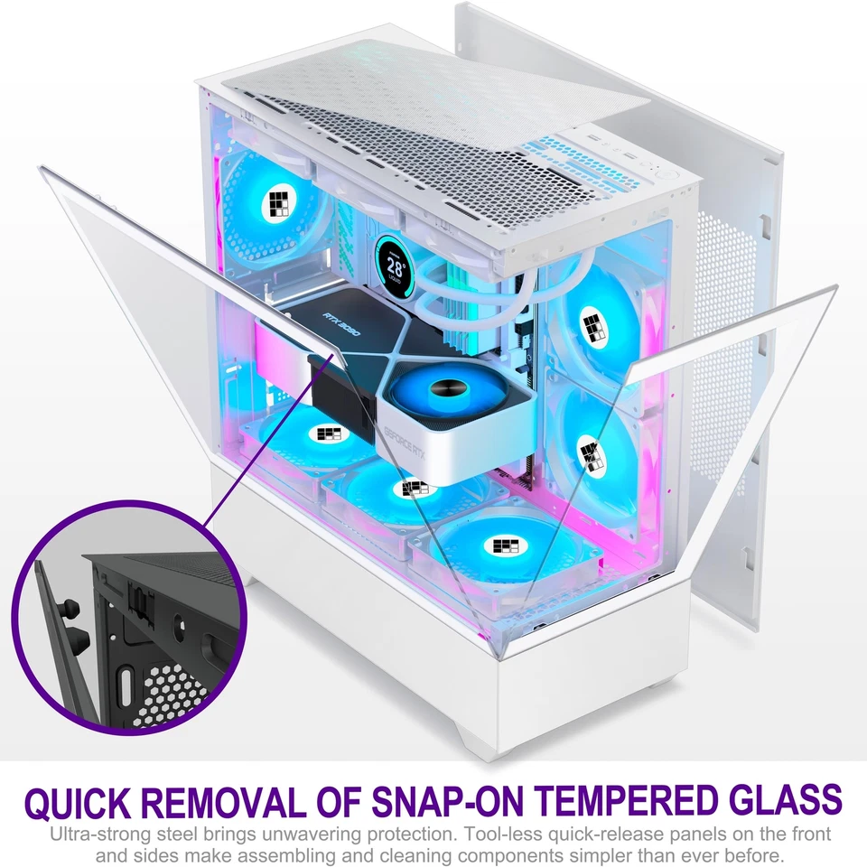 F1 PC Gehäuse - Vorinstallierter 5 PWM ARGB-Lüfter ATX Mid-Tower Gaming PC Ge... - Bild 2 von 4