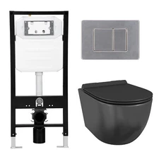 Eridanus Matte Black Wall Hung Toilet w/ Concealed In-Wall Toilet Tank Combo Set