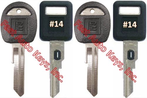 NEW GM Single Sided VATS Ignition Keys #14 (PAIR) + Doors/Trunk OEM Keys (PAIR)