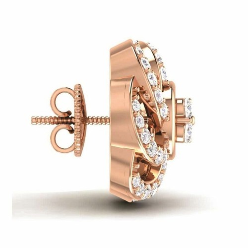 Pave 0,55 Cts Diamanti naturali orecchini borchie in Solido oro rosa 14 Carati - Foto 4 di 4