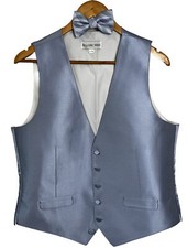 MEN'S M SKY BLUE SATIN FORMAL TUXEDO VEST, TIE, HANKIE SET WEDDING, PROM, DRESS
